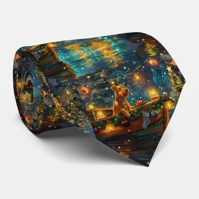 Airedale Christmas Festive Voyage Neck Tie (Rolled)