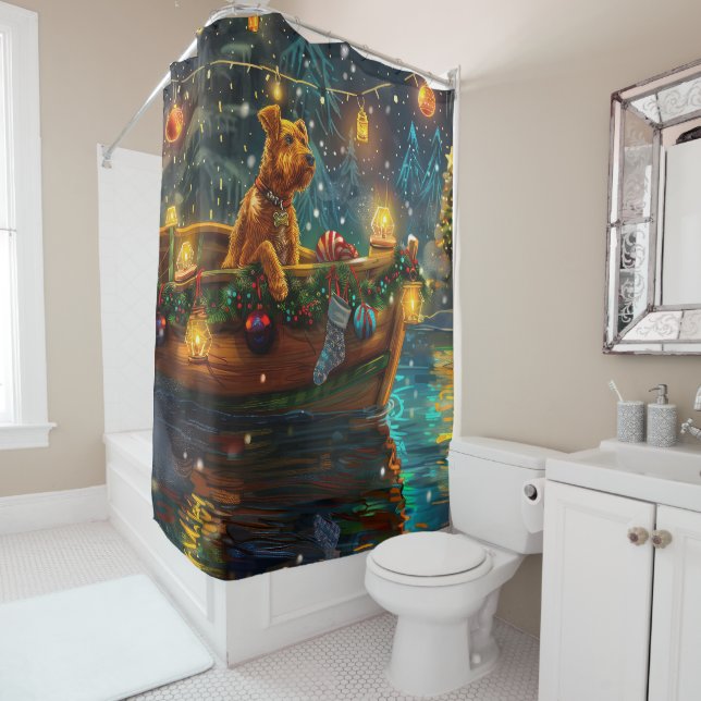 Airedale Christmas Festive Voyage Shower Curtain (In Situ)