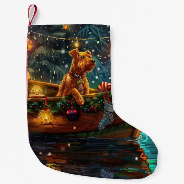 Airedale Christmas Festive Voyage Small Christmas Stocking (Front)