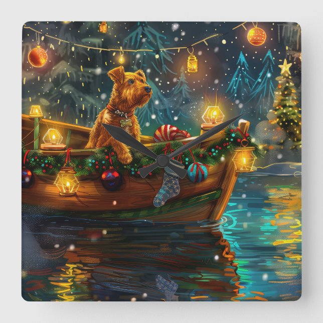 Airedale Christmas Festive Voyage Square Wall Clock (Front)