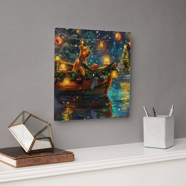Airedale Christmas Festive Voyage Square Wall Clock (Office)