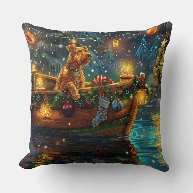 Airedale Christmas Festive Voyage Throw Pillow (Front)