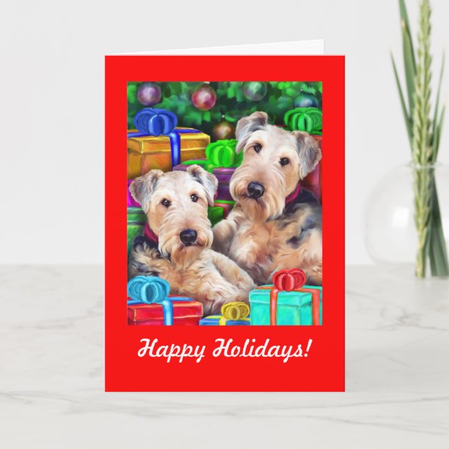Airedale Christmas Open Now Holiday Card (Front)