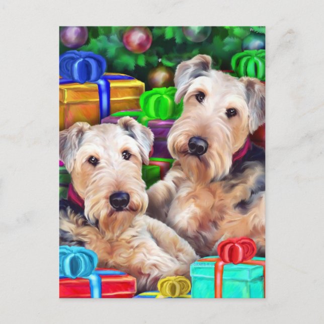 Airedale Christmas Open Now Holiday Postcard (Front)