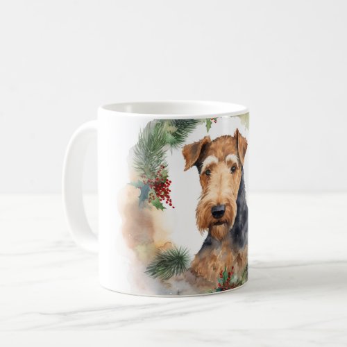 Airedale Christmas Wreath Festive Pup  Coffee Mug