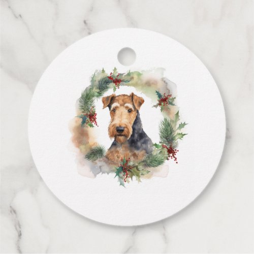 Airedale Christmas Wreath Festive Pup  Favor Tags