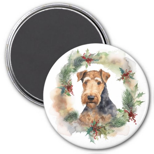 Airedale Christmas Wreath Festive Pup  Magnet