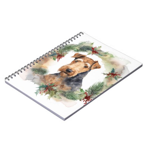 Airedale Christmas Wreath Festive Pup  Notebook