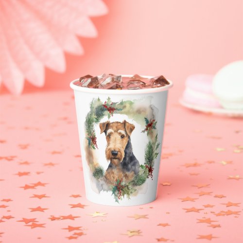 Airedale Christmas Wreath Festive Pup  Paper Cups