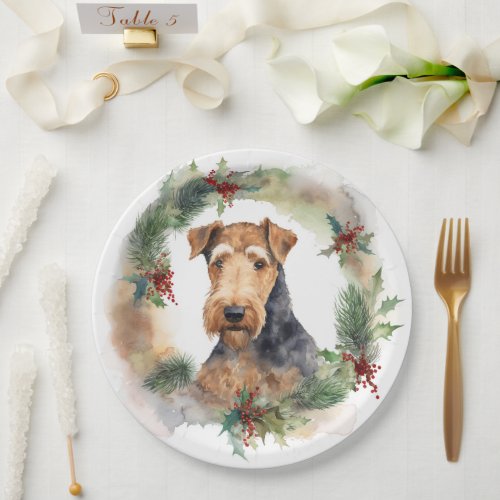 Airedale Christmas Wreath Festive Pup  Paper Plates