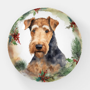Airedale Christmas Wreath Festive Pup  Paperweight