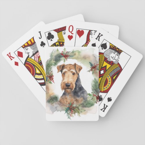Airedale Christmas Wreath Festive Pup  Poker Cards
