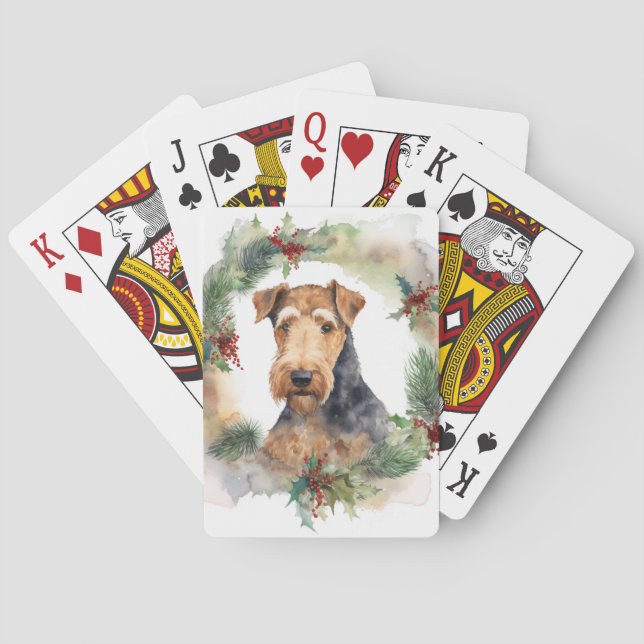 Airedale Christmas Wreath Festive Pup  Poker Cards (Back)