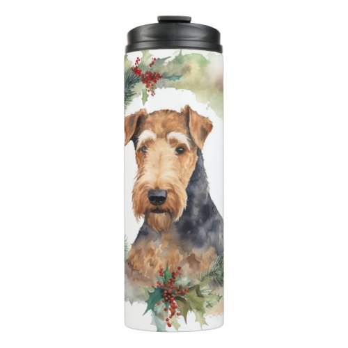 Airedale Christmas Wreath Festive Pup  Thermal Tumbler