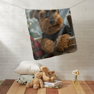 Airedale Dog Christmas Festive Baby Blanket