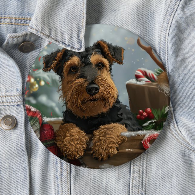 Airedale Dog Christmas Festive  Button (In Situ)