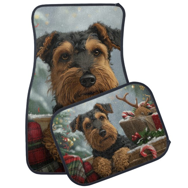 Airedale Dog Christmas Festive  Car Floor Mat (Set)