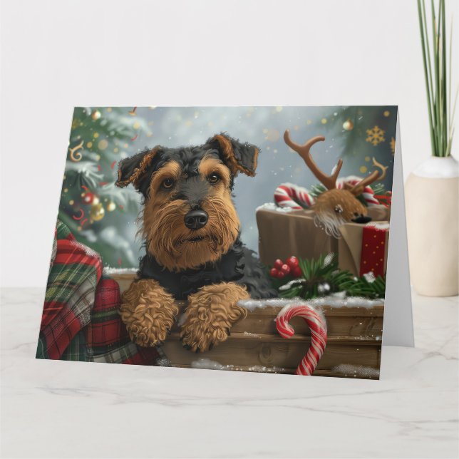 Airedale Dog Christmas Festive  Card (Front)