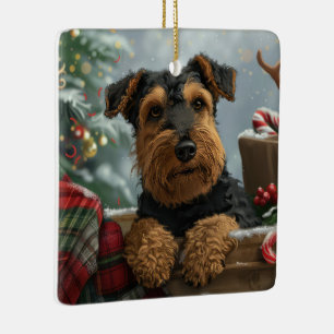 Airedale Dog Christmas Festive  Ceramic Ornament