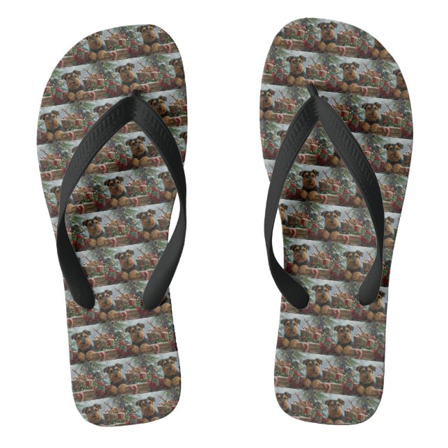 Airedale Dog Christmas Festive  Flip Flops (Footbed)