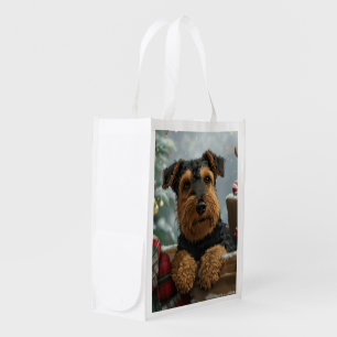 Airedale Dog Christmas Festive Grocery Bag