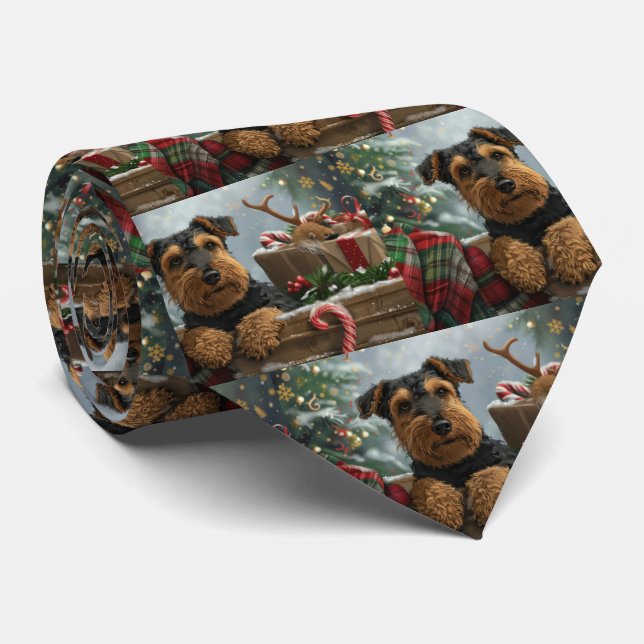 Airedale Dog Christmas Festive  Neck Tie (Rolled)