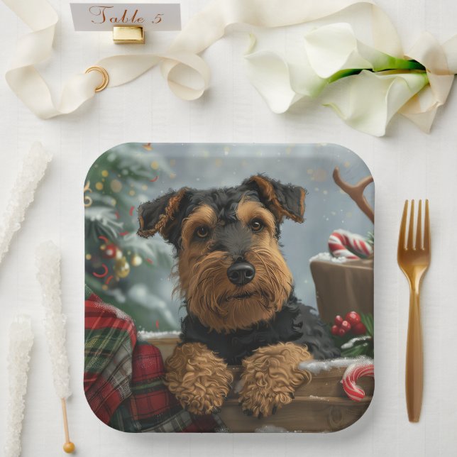 Airedale Dog Christmas Festive  Paper Plates (Wedding)
