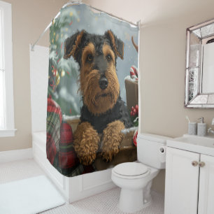 Airedale Dog Christmas Festive Shower Curtain