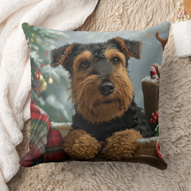 Airedale Dog Christmas Festive  Throw Pillow (Blanket)