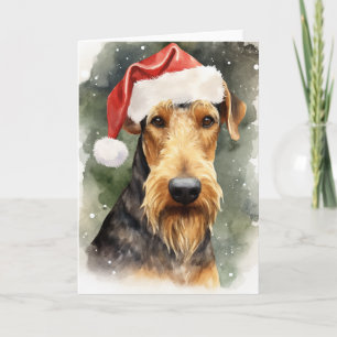 Airedale Dog Christmas Santa Paws Festive Letterpress Thank You Card