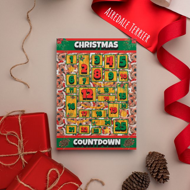 Airedale Dog Countdown Christmas Advent Calendar Holiday Card (Creator Uploaded)