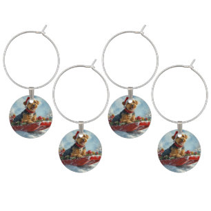 Airedale Dog in Sledge Let it Snow Christmas Wine Charm