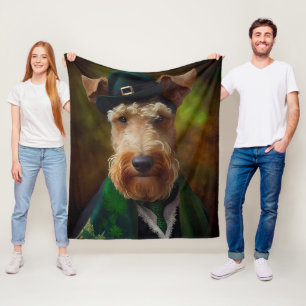 airedale dog in St. Patrick's Day Fleece Blanket
