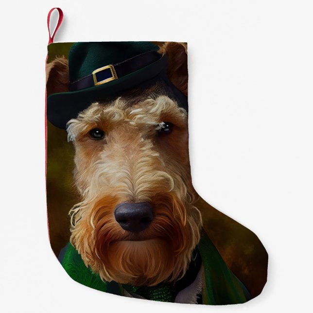 airedale dog in St. Patrick's Day Small Christmas Stocking (Front)
