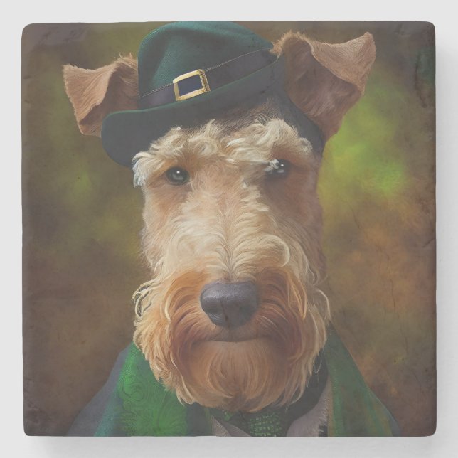 airedale dog in St. Patrick's Day Stone Coaster (Front)