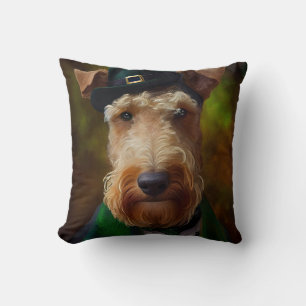 airedale dog in St. Patrick's Day Throw Pillow