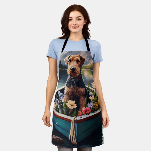 Airedale Dog on a Paddle: A Scenic Adventure Apron (Worn)
