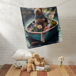 Airedale Dog on a Paddle: A Scenic Adventure Baby Blanket