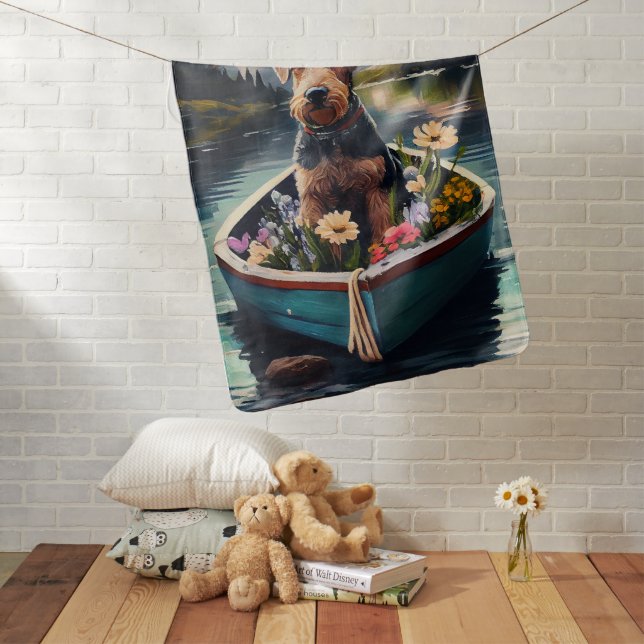 Airedale Dog on a Paddle: A Scenic Adventure Baby Blanket (In Situ)