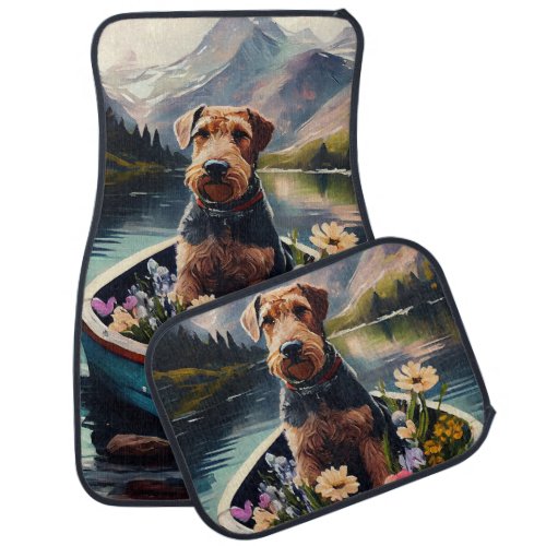 Airedale Dog on a Paddle A Scenic Adventure Car Floor Mat