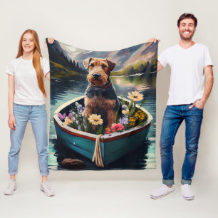 Airedale Dog on a Paddle: A Scenic Adventure Fleece Blanket