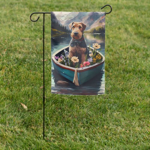 Airedale Dog on a Paddle A Scenic Adventure Garden Flag