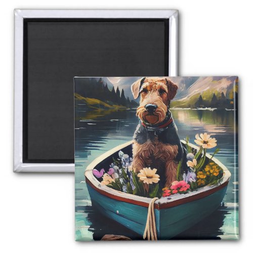 Airedale Dog on a Paddle A Scenic Adventure Magnet