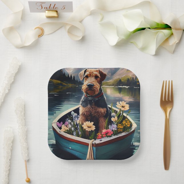 Airedale Dog on a Paddle: A Scenic Adventure Paper Plates (Wedding)