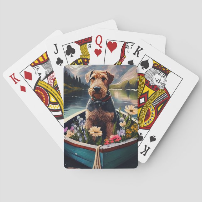Airedale Dog on a Paddle: A Scenic Adventure Poker Cards (Back)