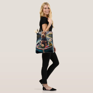 Airedale Dog on a Paddle: A Scenic Adventure Tote Bag