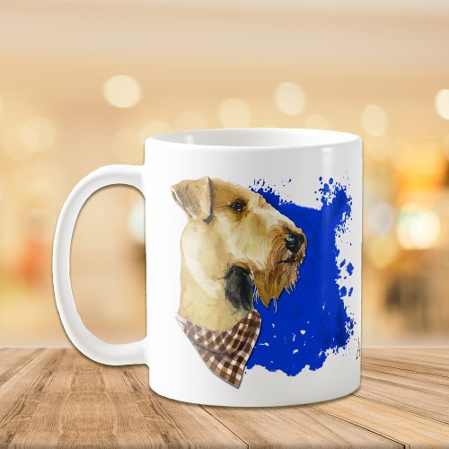 Airedale Dog Portraits Blue Abstract Background Coffee Mug