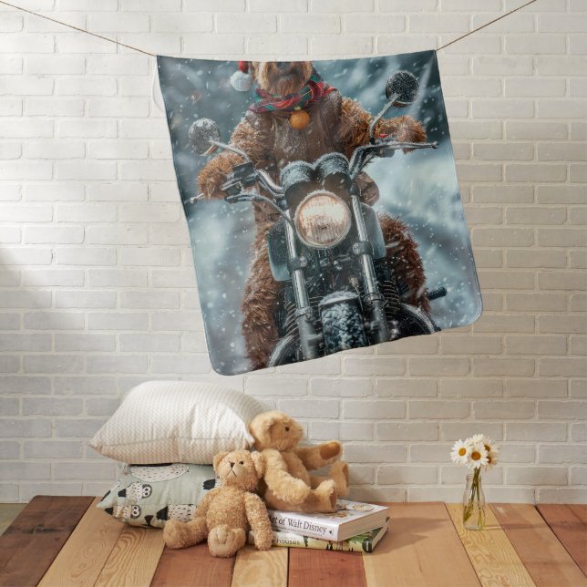 Airedale Dog Riding Motorcycle Christmas Baby Blanket (In Situ)