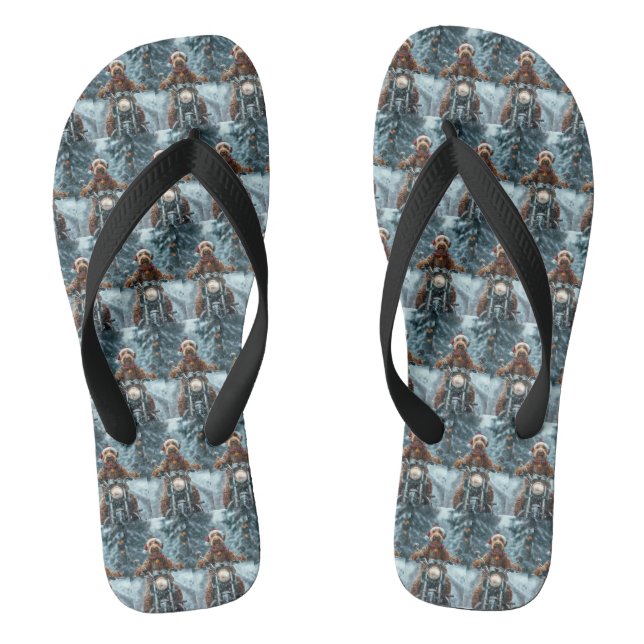 Airedale Dog Riding Motorcycle Christmas Flip Flops (Footbed)