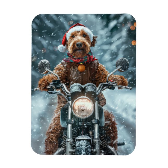 Airedale Dog Riding Motorcycle Christmas Magnet (Vertical)